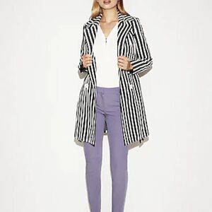 Express Navy Blue & White Striped Belted‎ Trench Coat Size Small